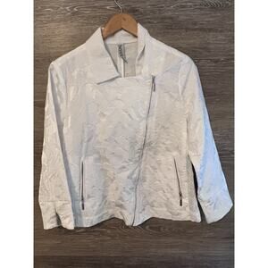 Berek White Daisy Floral Jacket sz L Eyelet Embroidered New Moto Office Career